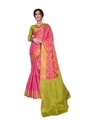 Olive woven art silk saree with blouse 1