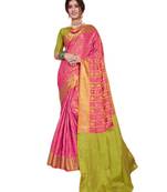 Olive woven art silk saree with blouse
