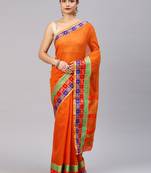 Orange woven art silk saree with blouse