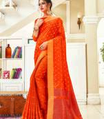 Orange woven art silk saree with blouse