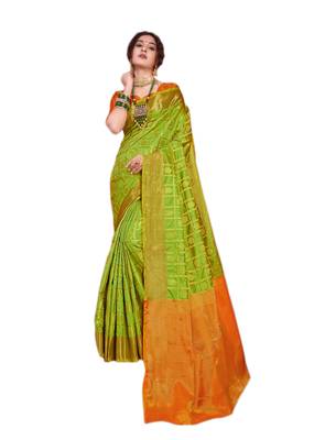 Orange woven art silk saree with blouse 1
