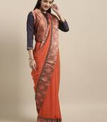 Orange printed chiffon saree with blouse