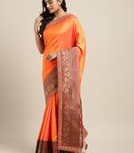 Orange embroidered art silk saree with blouse