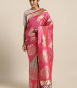Pink woven art silk saree with blouse