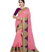 Pink embroidered art silk saree with blouse