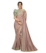 Pink embroidered silk blend saree with blouse