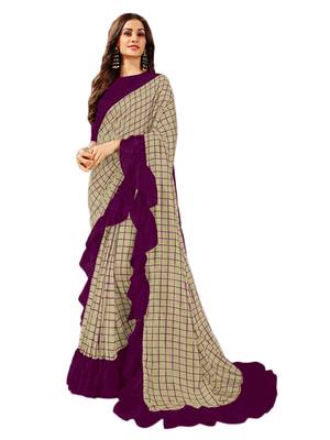 Purple printed art silk saree with blouse 1