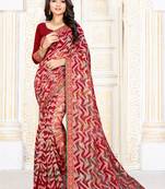 Red printed art silk saree with blouse