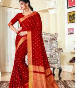Red woven art silk saree with blouse