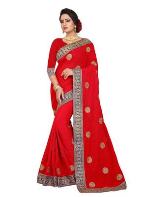 Red embroidered georgette saree with blouse 1
