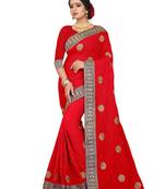 Red embroidered georgette saree with blouse