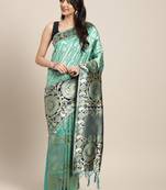 Sea green woven art silk saree with blouse