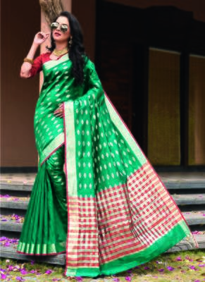Teal woven art silk saree with blouse 1