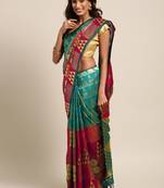 Teal woven art silk saree with blouse
