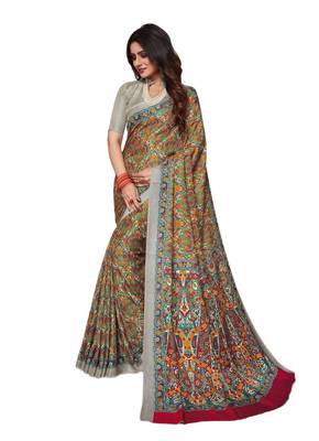 White printed pashmina saree with blouse 1