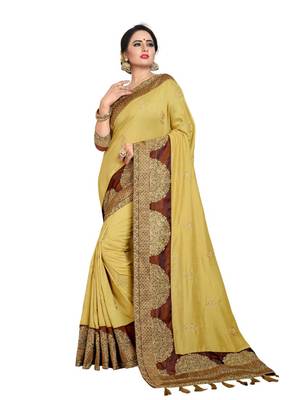 Yellow embroidered art silk saree with blouse 1