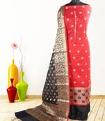 Women's red woven banarasi unstitched salwar with dupatta