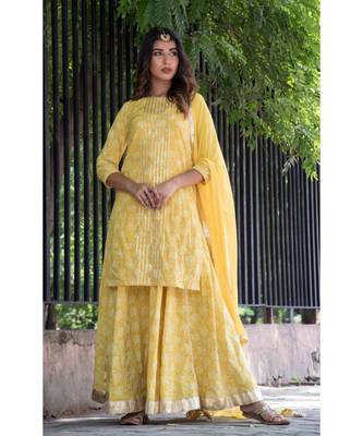 YELLOW GOTA KURTA AND SKIRT WITH DUPATTA 1