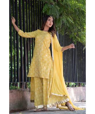 YELLOW GOTA KURTA AND SKIRT WITH DUPATTA 2