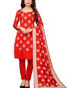 Women's red woven banarasi unstitched salwar with dupatta