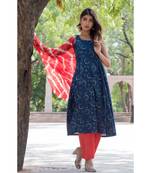 INDIGO BLUE KURTA PANT SET WITH LEHERIYA DUPATTA