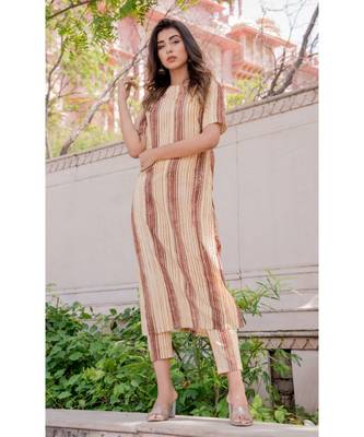 BROWN STRIPED KURTA PANT SET 1