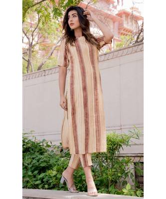 BROWN STRIPED KURTA PANT SET 2