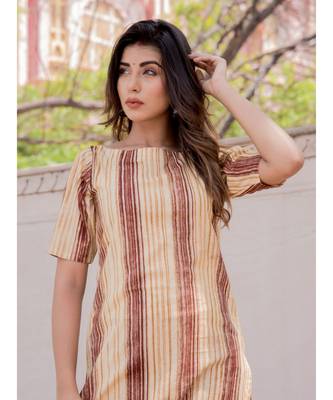 BROWN STRIPED KURTA PANT SET 3