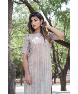 BEIGE MUTLTI STRIPED KURTA PANT SET 3