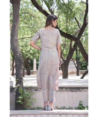 BEIGE MUTLTI STRIPED KURTA PANT SET 4