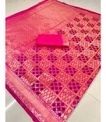 Pink woven banarasi saree with blouse