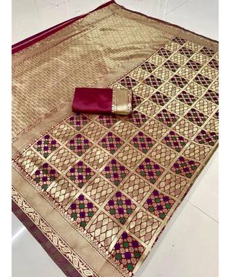 Maroon woven banarasi saree with blouse 1