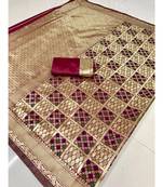 Maroon woven banarasi saree with blouse