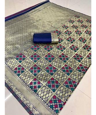 blue woven banarasi saree with blouse 1