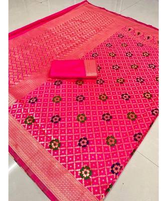 Pink woven banarasi saree with blouse 1