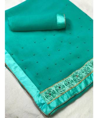 Green Plain chiffon saree with blouse 1