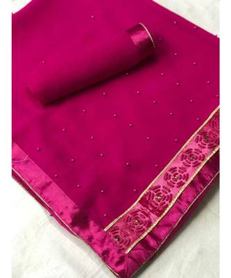 Pink Plain chiffon saree with blouse 1