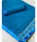 Blue Plain chiffon saree with blouse