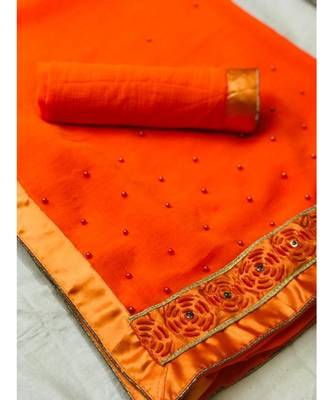 Orange Plain chiffon saree with blouse 1