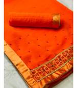 Orange Plain chiffon saree with blouse