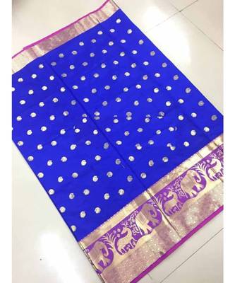 Blue woven banarasi cotton saree with blouse 1