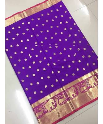 Purple woven banarasi cotton saree with blouse 1