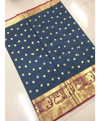 Grey woven banarasi cotton saree with blouse 1