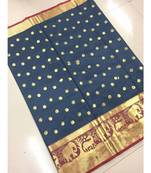 Grey woven banarasi cotton saree with blouse