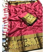 pink woven cotton saree with blouse