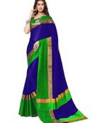 blue printed cotton silk saree with blouse