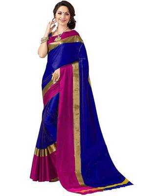 blue printed cotton silk saree with blouse 1