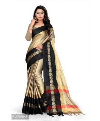 brown woven cotton saree with blouse 1