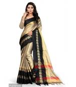 brown woven cotton saree with blouse