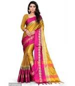 Yellow woven cotton saree with blouse